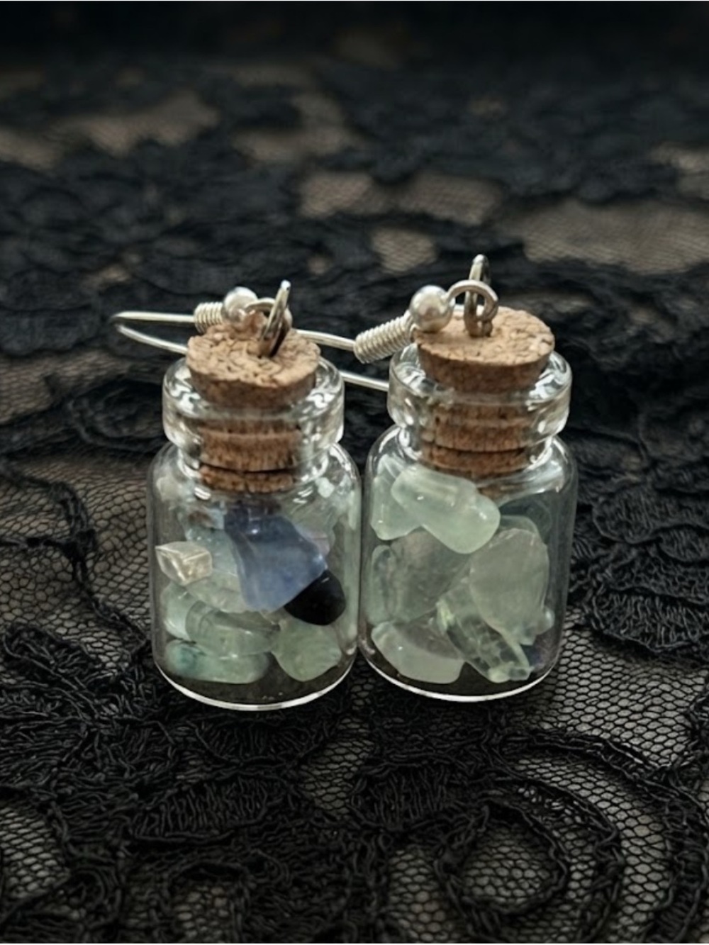 Handmade Rainbow Fluorite Crystal Stone Spell Jar Earrings